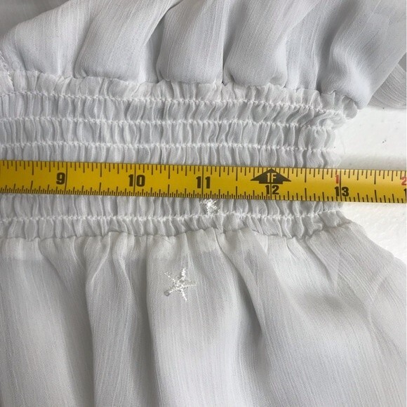 Peach Love Romper White Embroidered Gauzy Ruffle Hem Front Tie Womens Medium - Picture 15 of 16